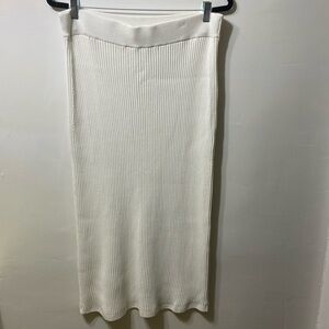 & OTHER STORIES FITTED RIBBED KNIT IVORY MIDI SKIRT. LARGE